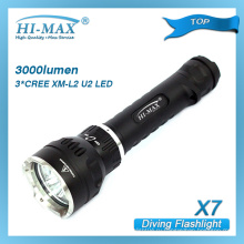 Hi-max 3 * cree xm-l2 u2 водонепроницаемый 150meter дайвинг фонарик самообороны